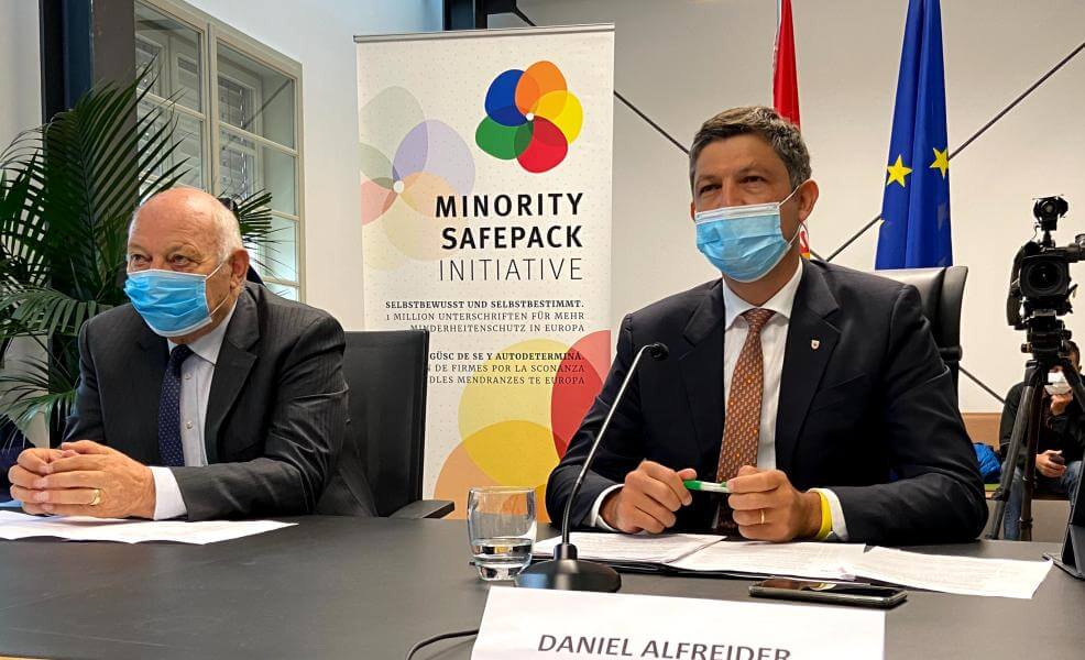 Alt-Landeshauptmann Luis Durnwalder und FUEN-Vizepräsident Daniel Alfreider bei der Anhörung vor dem EU-Parlament