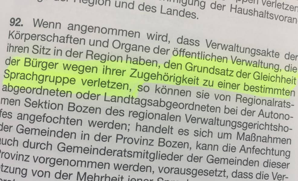 Art. 92 des Südtiroler Autonomiestatutes
